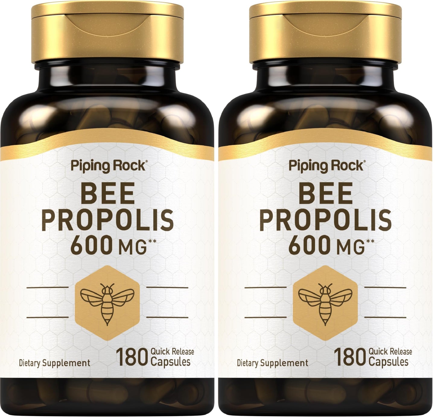 Piping Rock Bee Propolis Capsules 600mg | 180 Pills | Pack of 2 | Non-GMO