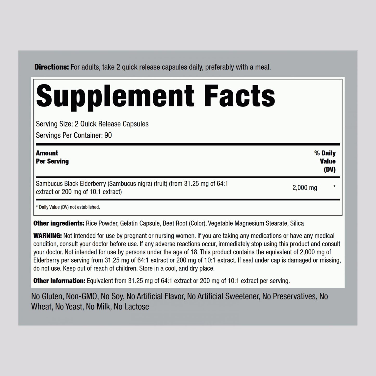 Piping Rock Black Elderberry 2000mg Capsules (180 Count) | Sambucus Nigra | Non-GMO & Gluten Free