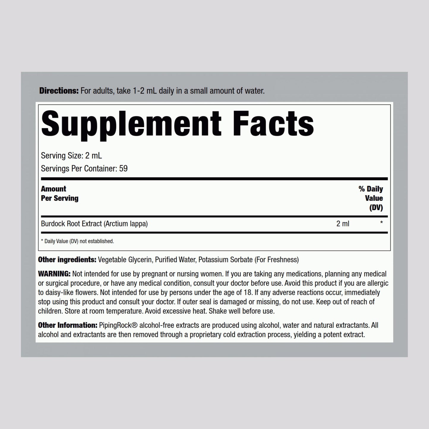 Piping Rock Burdock Root Tincture Extract – 4 fl oz | Premium Herbal Drops | Non-GMO, Gluten Free