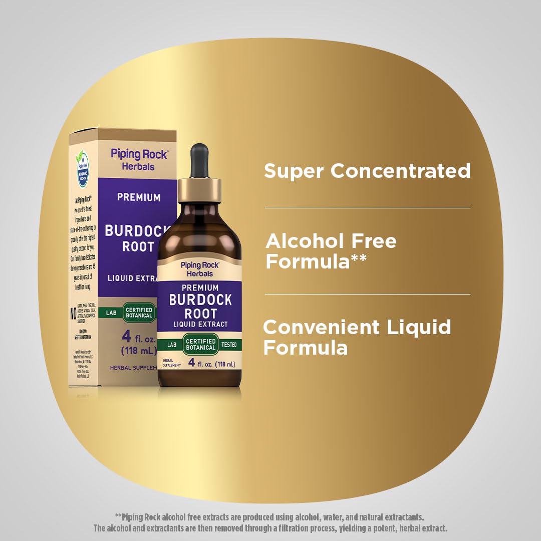 Piping Rock Burdock Root Tincture Extract – 4 fl oz | Premium Herbal Drops | Non-GMO, Gluten Free