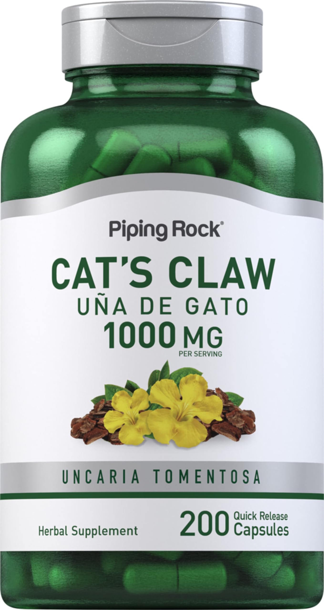 Piping Rock Cat's Claw Capsules 1000mg | 200 Count | UNA De Gato | Herbal Supplement | Non-GMO, Gluten Free