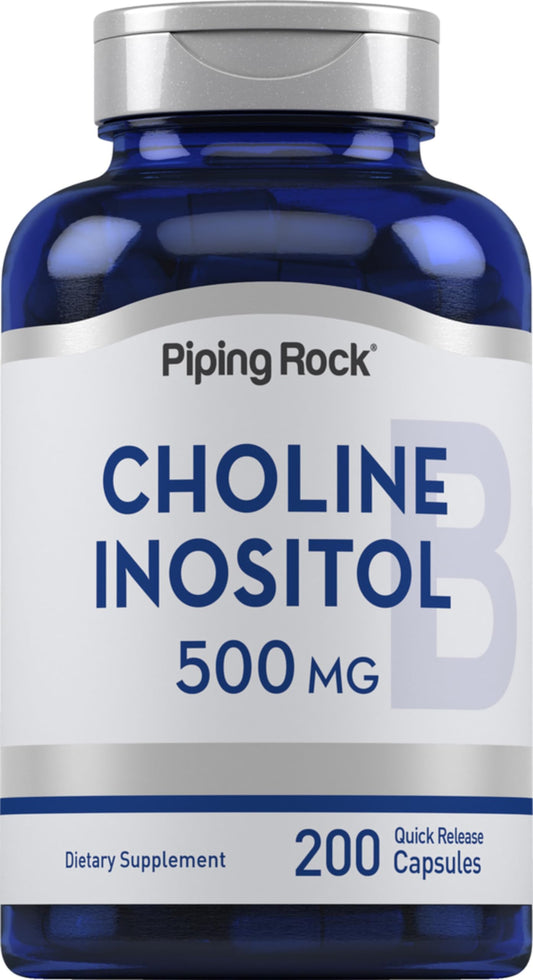 Piping Rock Choline Bitartrate & Myo-Inositol – 500 ملجم، 200 كبسولة | غير معدل وراثياً، خالي من الجلوتين