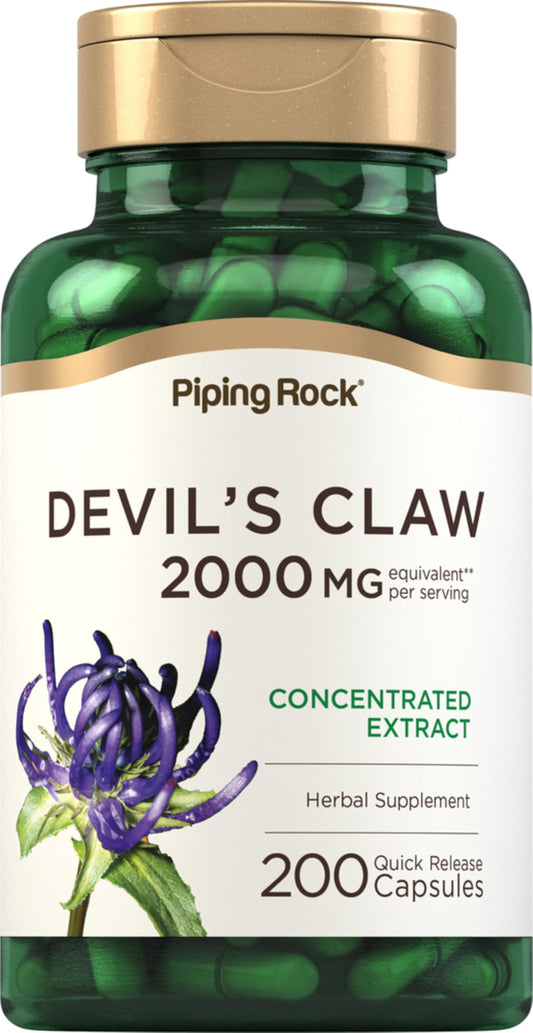 Piping Rock Devil's Claw 2000mg | 200 كبسولة | مكمل عشبي | مستخلص مركز | غير معدل وراثيًا، خالٍ من الغلوتين