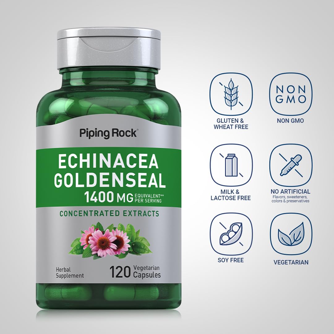 Piping Rock Echinacea Goldenseal Capsules 1400mg – 120 Vegetarian Capsules | Non-GMO, Gluten Free