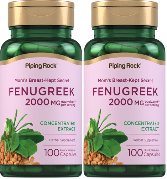 Piping Rock Capsule di Fieno Greco 2000mg | 100 Pillole | Confezione da 2 | Non-OGM, Senza Glutine