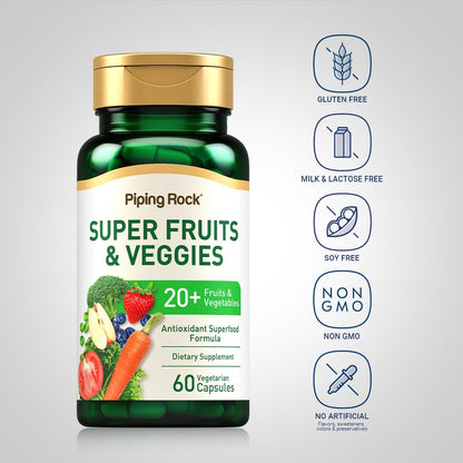 Piping Rock Fruits & Veggies – 60 Capsules | Pack of 2 | Non-GMO, Gluten Free