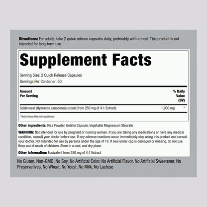Piping Rock Goldenseal Root Capsules – 1000mg, 100 Pills | Herbal Supplement