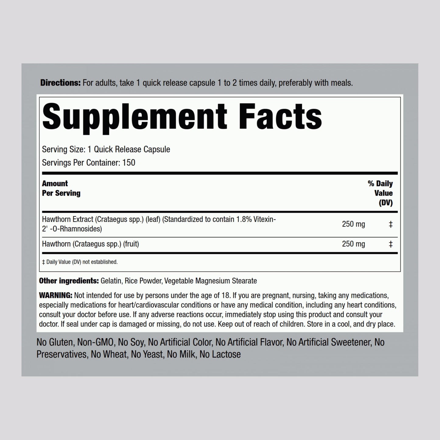 Piping Rock Hawthorn Berry Capsules – 250mg, 150 Pills | Non-GMO, Gluten Free | Herb Extract