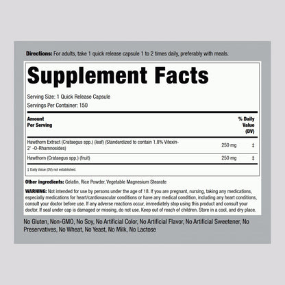 Piping Rock Hawthorn Berry Capsules – 250mg, 150 Pills | Non-GMO, Gluten Free | Herb Extract