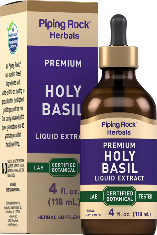 Piping Rock Estratto Liquido di Basilico Santo – 4 Fl Oz | Tintura di Foglie di Tulsi, Vegetariano, Non-GMO, Senza Glutine