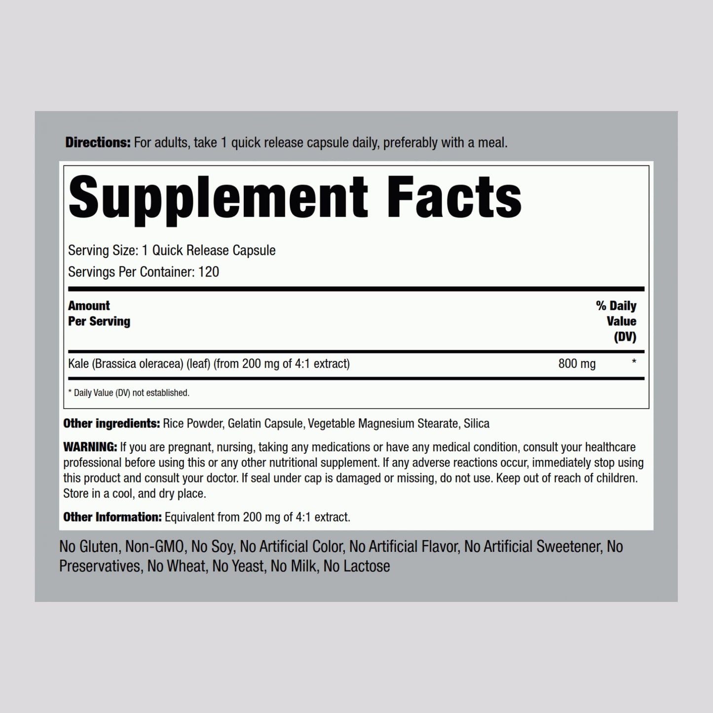 Piping Rock Kale Extract Capsules 800mg – 120 Count (Pack of 2) | Gluten Free & Non-GMO