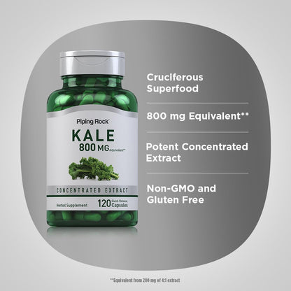 Piping Rock Kale Extract Capsules 800mg – 120 Count (Pack of 2) | Gluten Free & Non-GMO