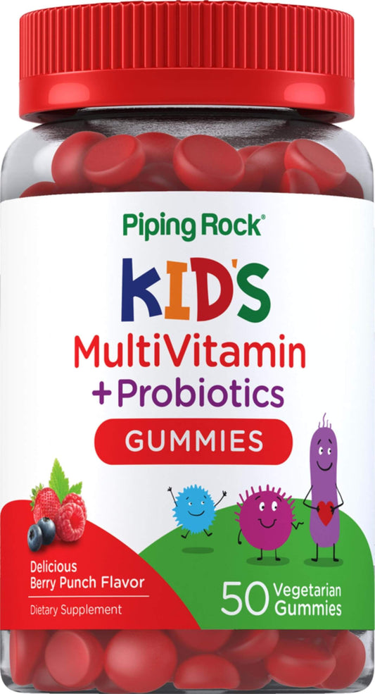 Piping Rock Caramelle Gommose Multivitaminiche e Probiotiche per Bambini – Gusto Frutti di Bosco, 50 Caramelle Gommose | Vegetariano, Senza OGM, Senza Glutine