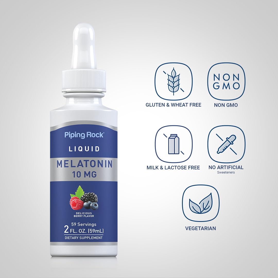 Piping Rock Liquid Melatonin 10mg – Berry Flavor Drops, 2oz | Non-GMO, Gluten Free