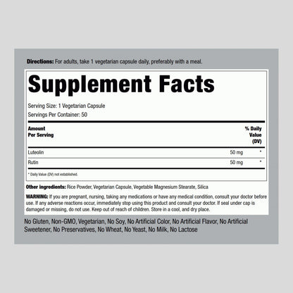 Piping Rock Luteolin Supplement 100mg | 50 Capsules | Rutin Complex | Vegetarian, Non-GMO, Gluten Free (Pack of 2)