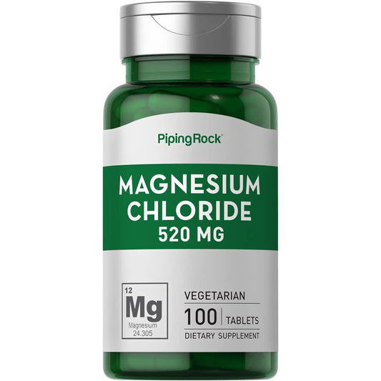 Piping Rock Magnesio Cloruro 520mg - 100 Compresse Vegetariane | Non-OGM, Senza Glutine