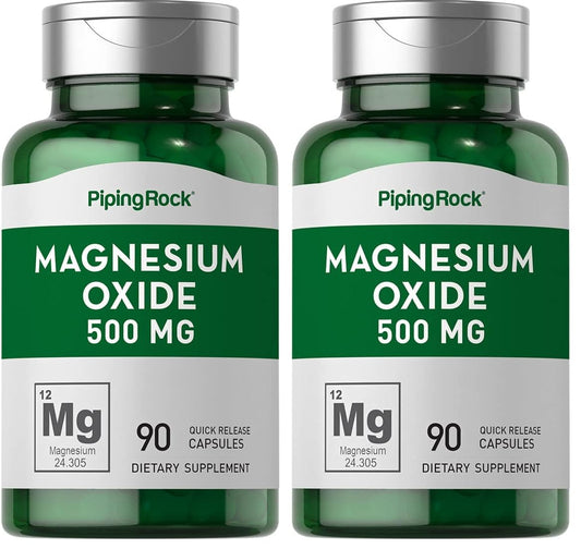 Piping Rock Magnesio Ossido 500mg Capsule – 180 Conteggi (Confezione da 2) | Non-OGM, Senza Glutine