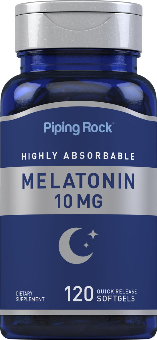 Piping Rock Melatonina 10mg | 120 Capsule Softgel | Integratore a Rilascio Rapido | Altamente Assorbibile | Senza OGM, Senza Glutine