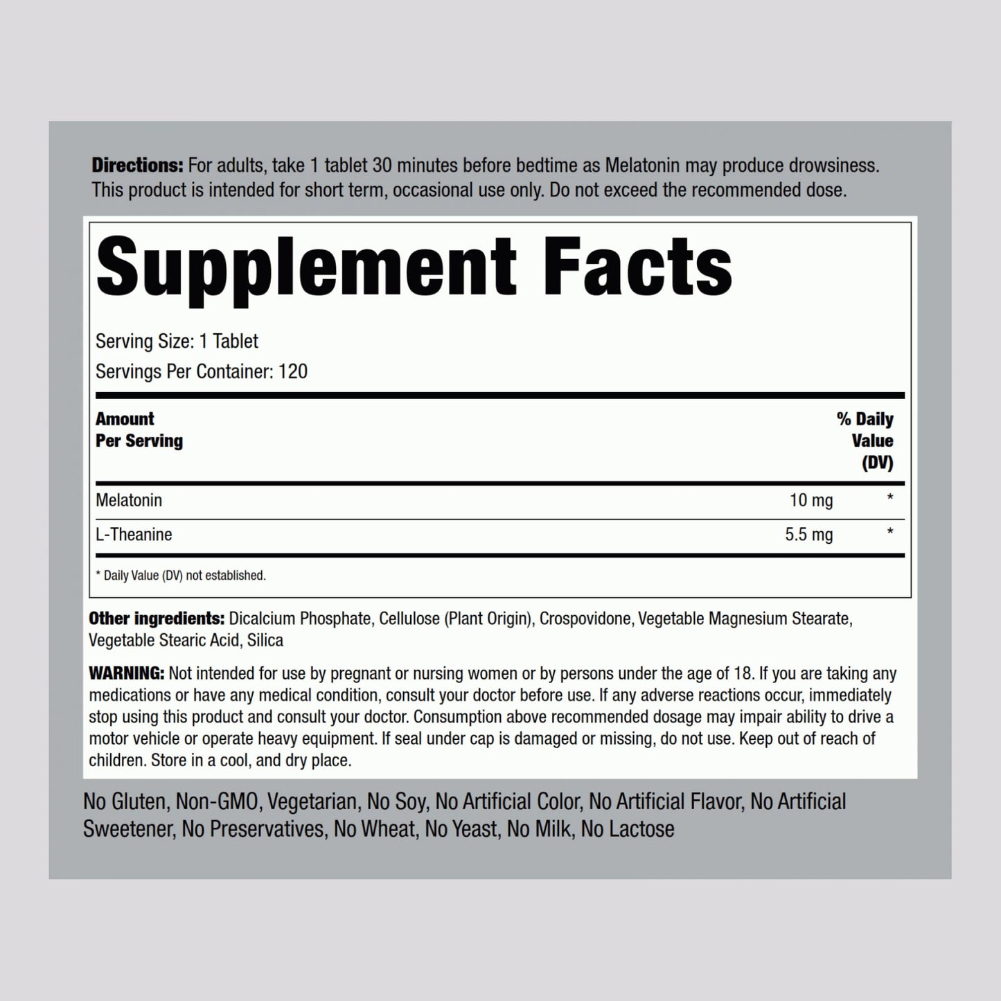 Piping Rock Melatonin 10mg | 120 Tablets | with L-Theanine | Adult Sleep Supplement | Extra Strength Formula | Vegetarian, Non-GMO, Gluten Free