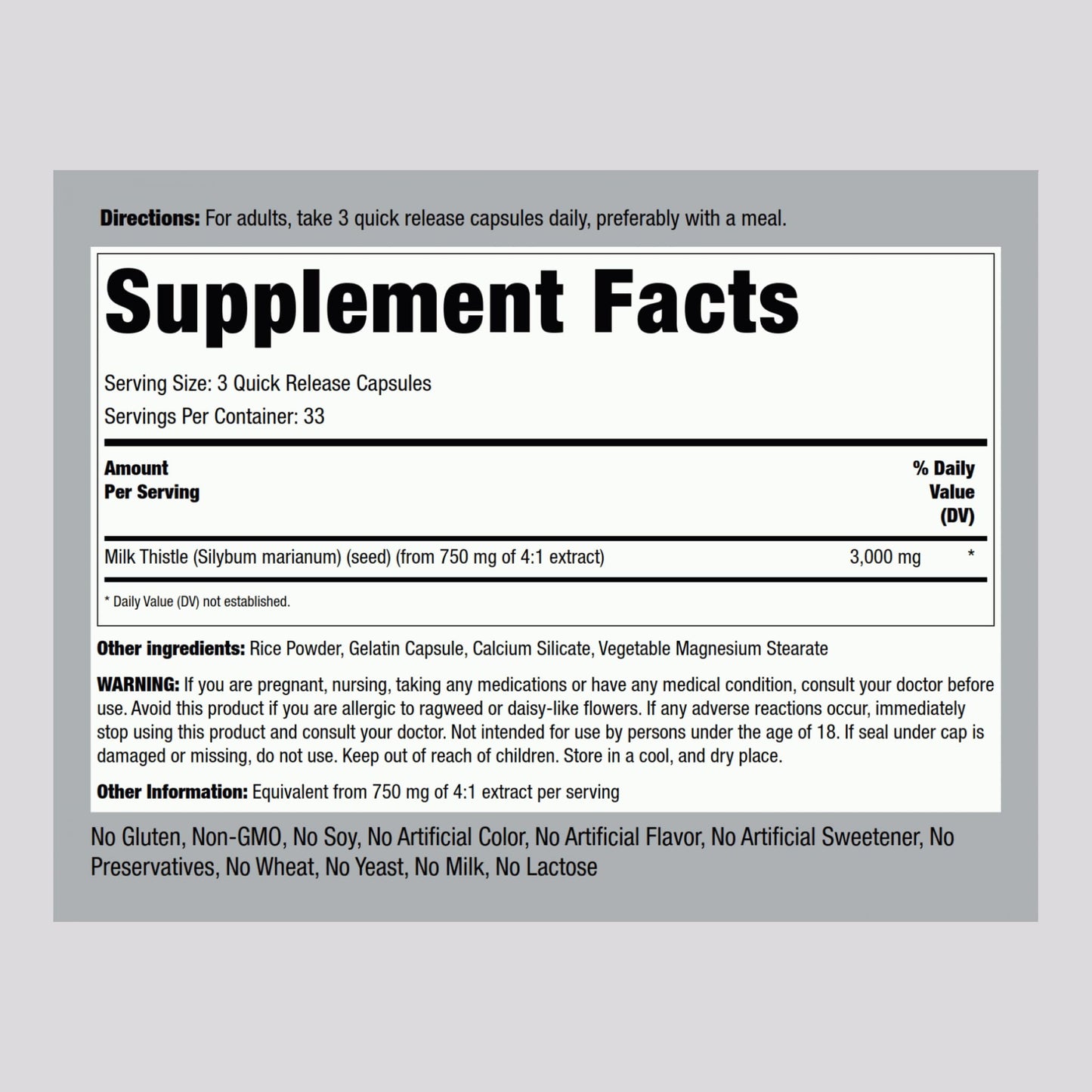 Piping Rock Milk Thistle 3000mg - 100 Capsules | Concentrated Herbal Extract | Non-GMO, Gluten Free