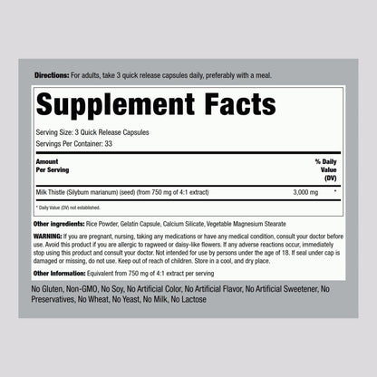 Piping Rock Milk Thistle 3000mg - 100 Capsules | Concentrated Herbal Extract | Non-GMO, Gluten Free