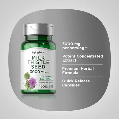 Piping Rock Milk Thistle 3000mg - 100 Capsules | Concentrated Herbal Extract | Non-GMO, Gluten Free