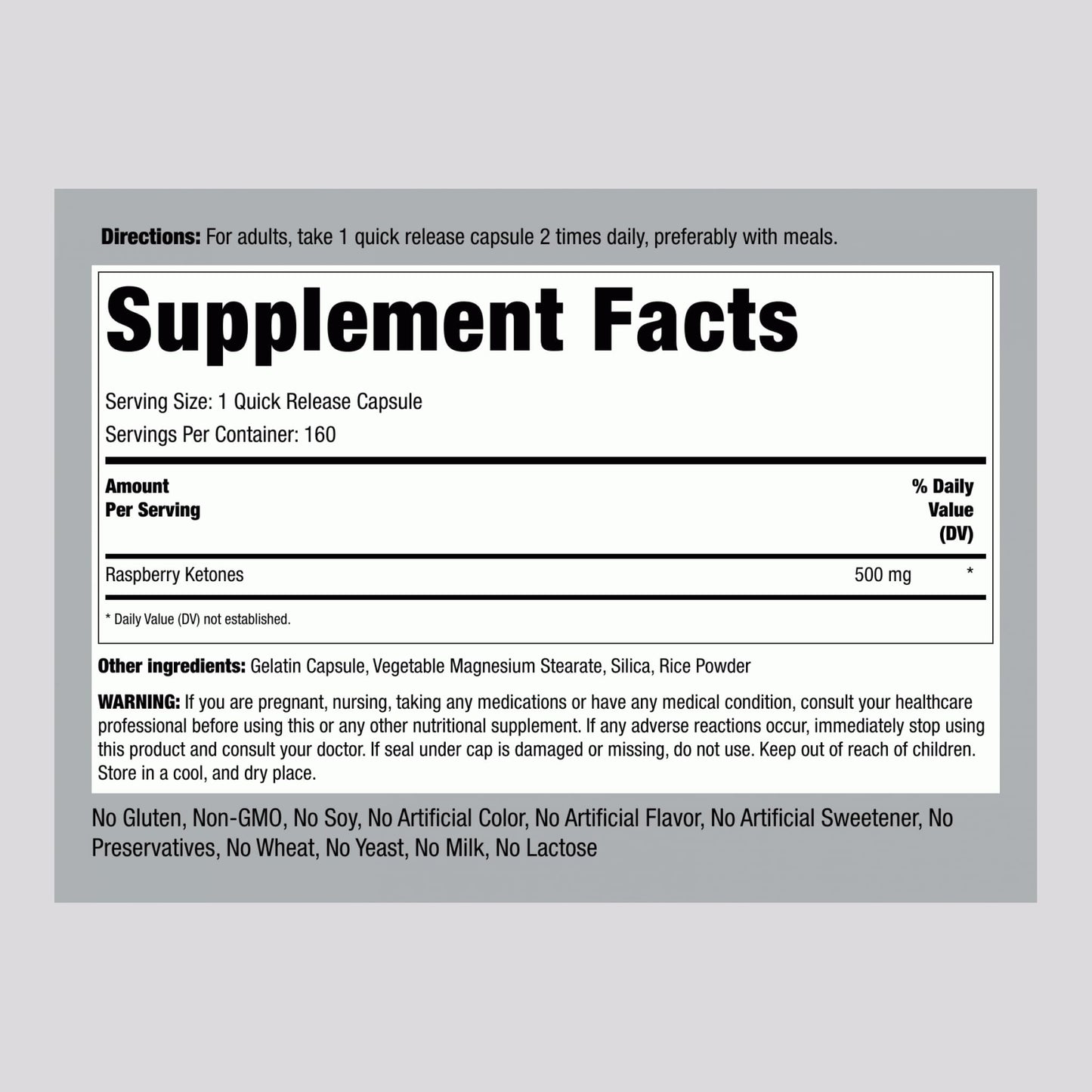 Piping Rock Raspberry Ketones 500mg | 160 Capsules | Non-GMO & Gluten Free Supplement