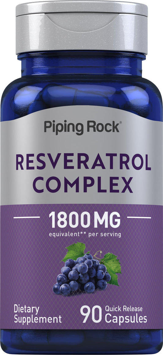Piping Rock مركب ريسفيراترول 1800 ملغ | 90 كبسولة | فائق الفعالية | خالٍ من الكائنات المعدلة وراثيًا، خالٍ من الغلوتين