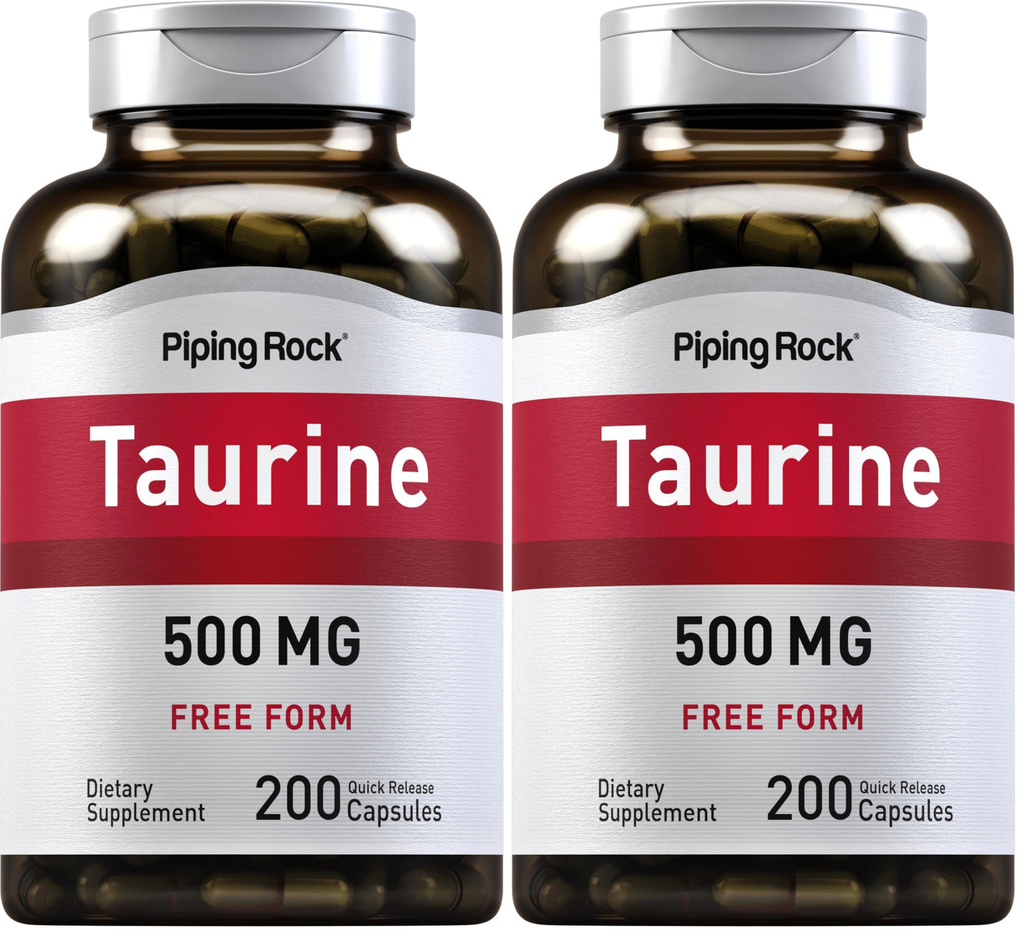 Piping Rock Taurine Supplement 500 mg | 200 Capsules | Amino Acid | Free Form | Non-GMO & Gluten Free (Pack of 2)
