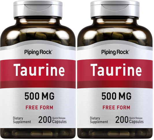 Piping Rock Taurine Supplement 500 mg | 200 Capsules | Amino Acid | Free Form | Non-GMO & Gluten Free (Pack of 2)