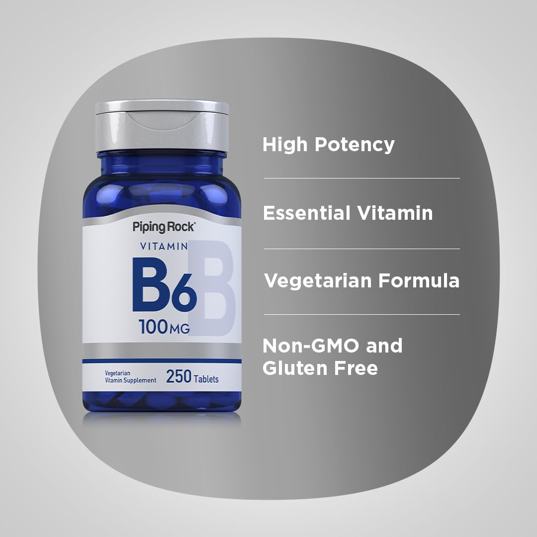 Piping Rock Vitamin B-6 100mg Supplement | 250 Tablets | as Pyridoxine Hydrochloride | Non-GMO & Vegetarian Formula