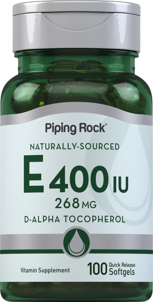 فيتامين هـ 400 وحدة دولية من Piping Rock (كبسولات هلامية) - 100 كبسولة هلامية | غير معدل وراثيًا، خالٍ من الغلوتين