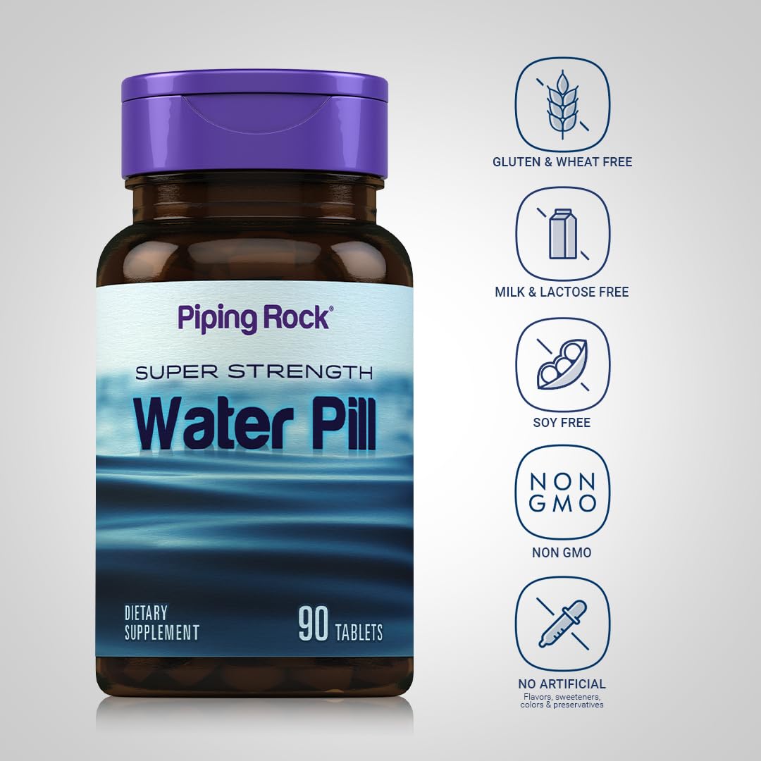 Piping Rock Water Pill for Men and Women - 90 Tablets, Pack of 2 | Vegetarian, Non-GMO, Gluten Free