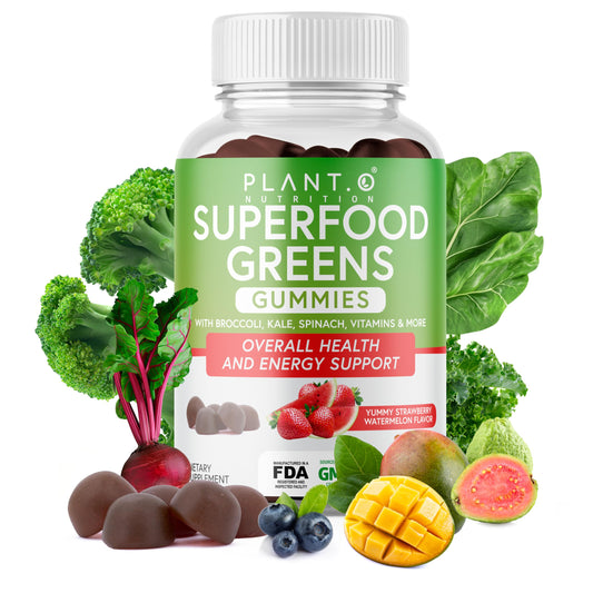 مكمل غذائي PLANT.O NUTRITION SuperGreens Gummies – دعم المناعة وصحة الأمعاء والوظائف الإدراكية | بطعم البطيخ والفراولة | 60 قطعة حلوى جيلاتينية