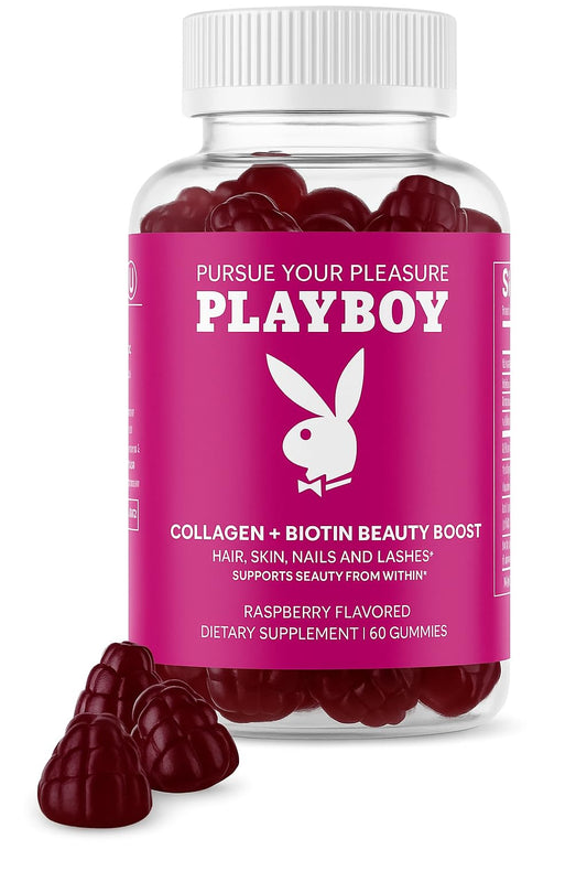 Playboy Beauty Boost Gummies – Collagene + Biotina per Capelli, Pelle e Unghie (60 Gommose) Lampone