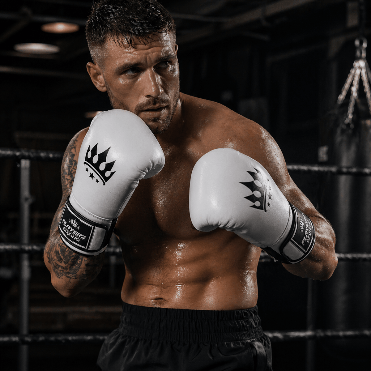 Playerz SparTech Boxing Gloves - White/Black