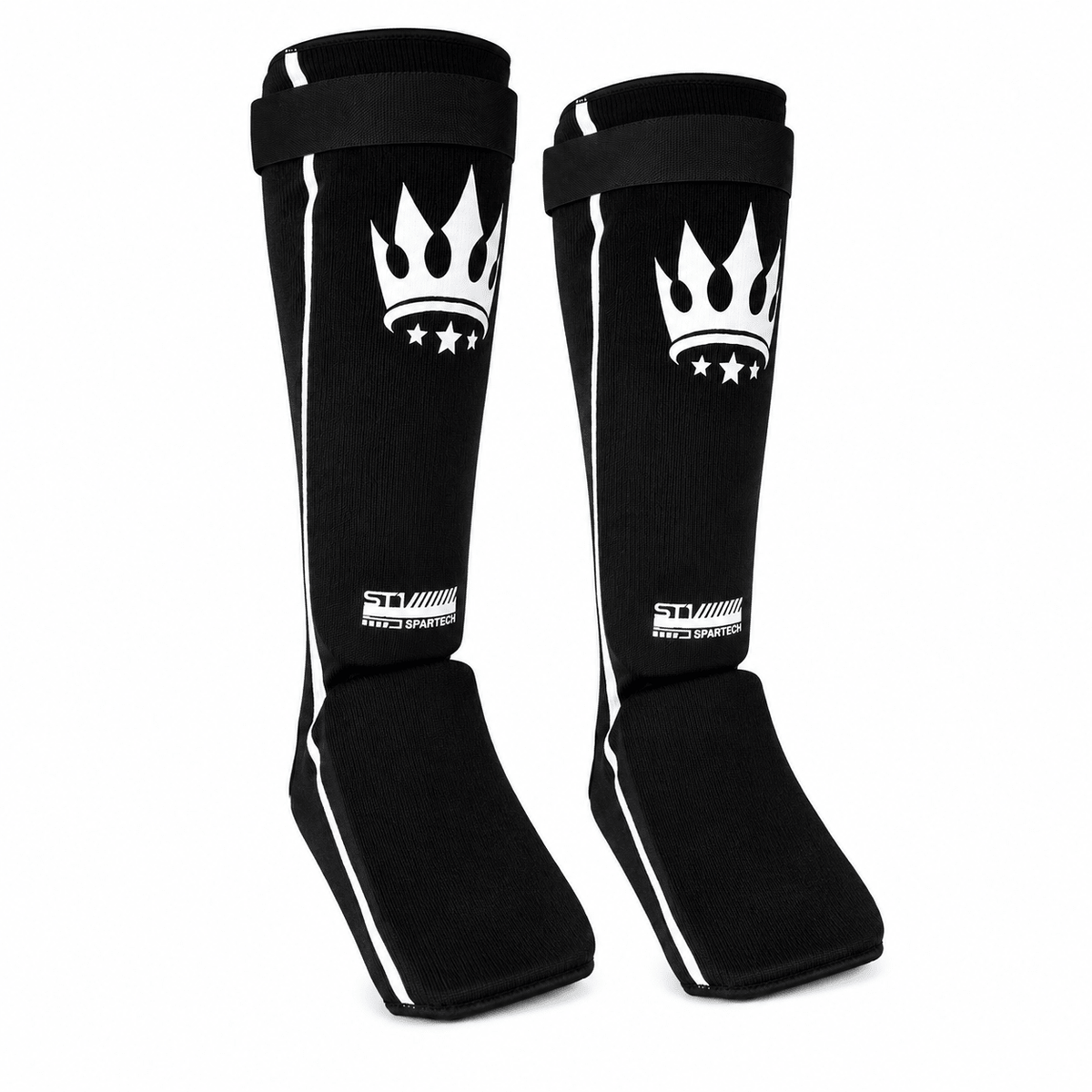 Playerz Spartech Lightweight Cotton Shin Guards - Black/White - Adult & Kids