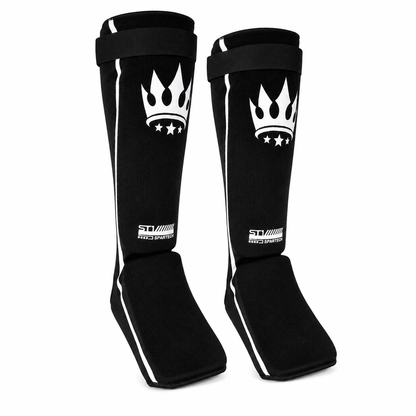 Playerz Spartech Lightweight Cotton Shin Guards - Black/White - Adult & Kids