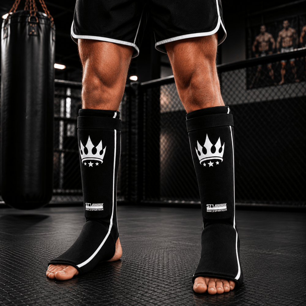 Playerz Spartech Lightweight Cotton Shin Guards - Black/White - Adult & Kids