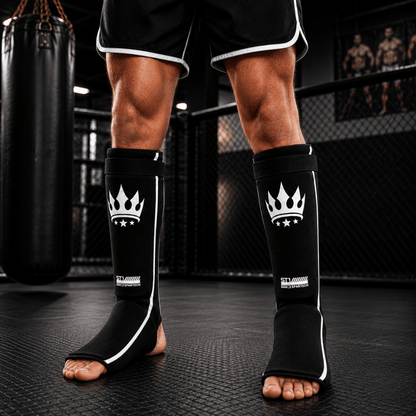Playerz Spartech Lightweight Cotton Shin Guards - Black/White - Adult & Kids