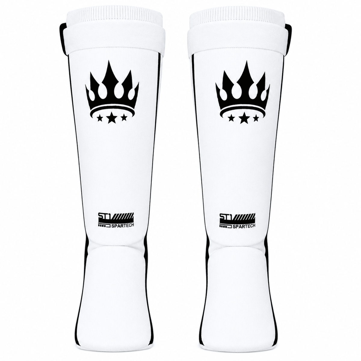 Playerz Spartech Lightweight Cotton Shin Guards - White/Black - Adult & Kids