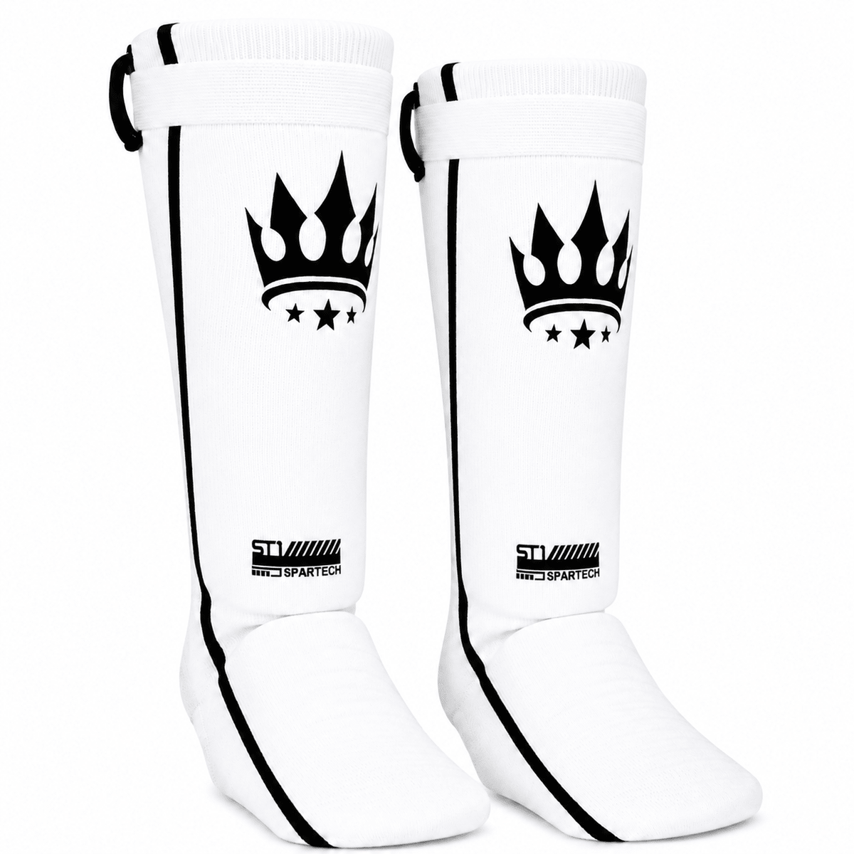 Playerz Spartech Lightweight Cotton Shin Guards - White/Black - Adult & Kids
