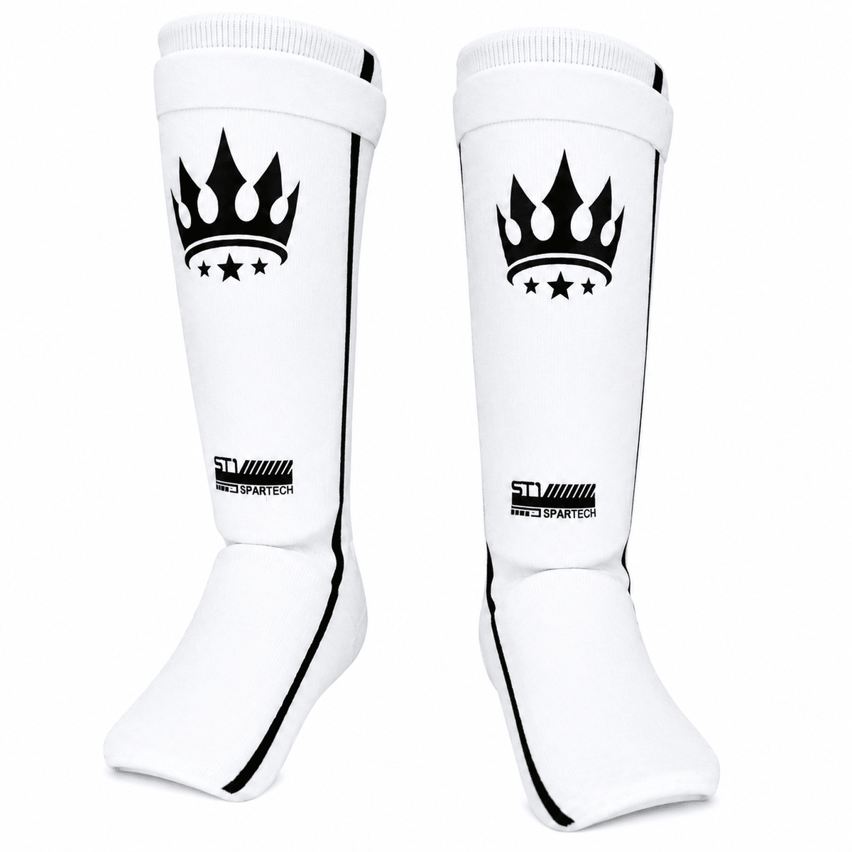 Playerz Spartech Lightweight Cotton Shin Guards - White/Black - Adult & Kids
