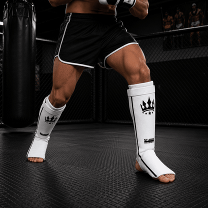 Playerz Spartech Lightweight Cotton Shin Guards - White/Black - Adult & Kids