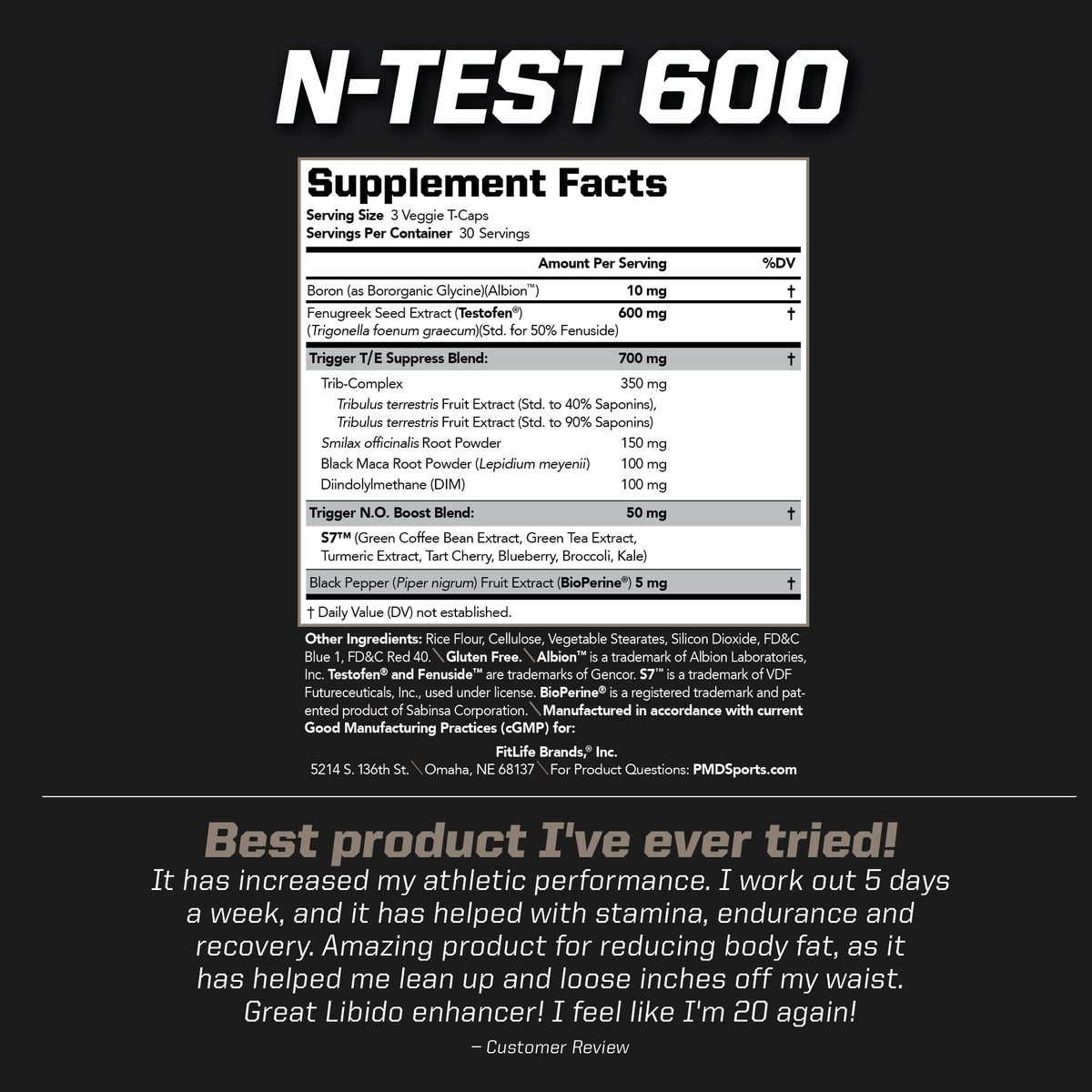 PMD N-Test 600: Advanced Nitric Oxide Booster for Men – 600mg Testofen