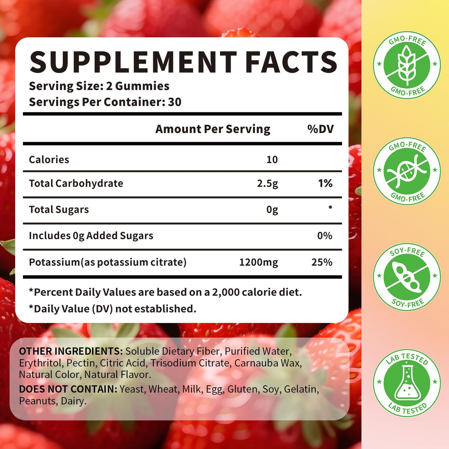 Potassium Citrate Gummies 1200mg – Sugar Free Strawberry, 60 Count | Leg Cramps & Muscle Health