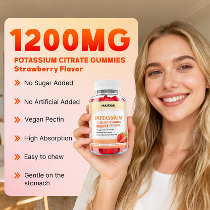 Potassium Citrate Gummies 1200mg – Sugar Free Strawberry, 60 Count | Leg Cramps & Muscle Health