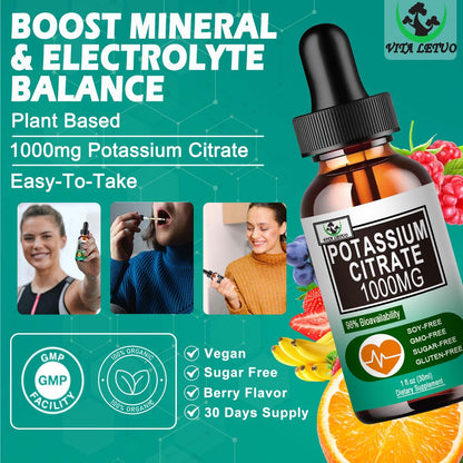 Potassium Citrate Liquid Drops 1000mg – Vegan, Muscle & Heart Health