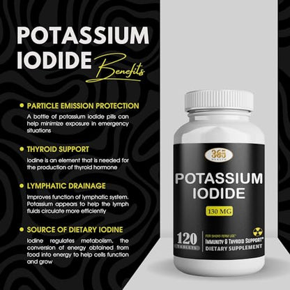 Potassium Iodide 130 mg KI Tablets – 120 Count – USA Made Potassium Iodine Pills