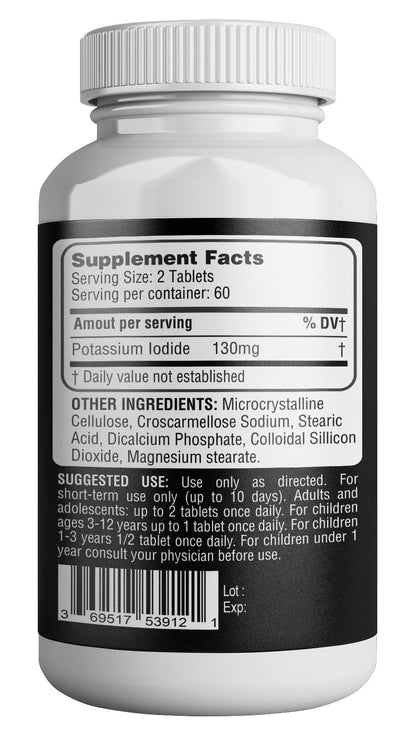 Potassium Iodide 130 mg KI Tablets – 120 Count – USA Made Potassium Iodine Pills